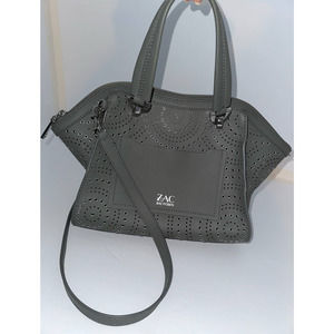 Zac Posen Gray Leather Laser Cut Studded Purse Handbag‎